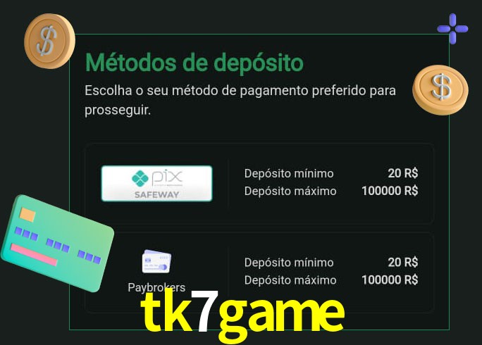 O cassino tk7game oferece uma grande variedade de métodos de pagamento